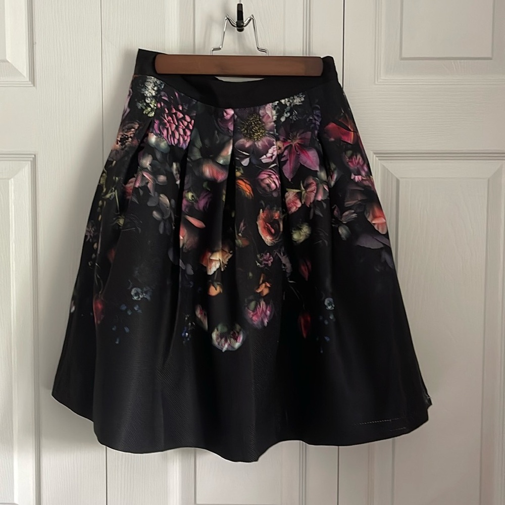 Ted Baker Black Floral A-Line Skirt